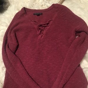 pinkish burgundy lace up sweater